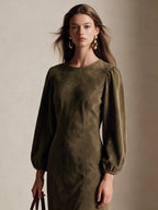 Vintage-Style Elegant Faux Suede Midi Dress With Fringe