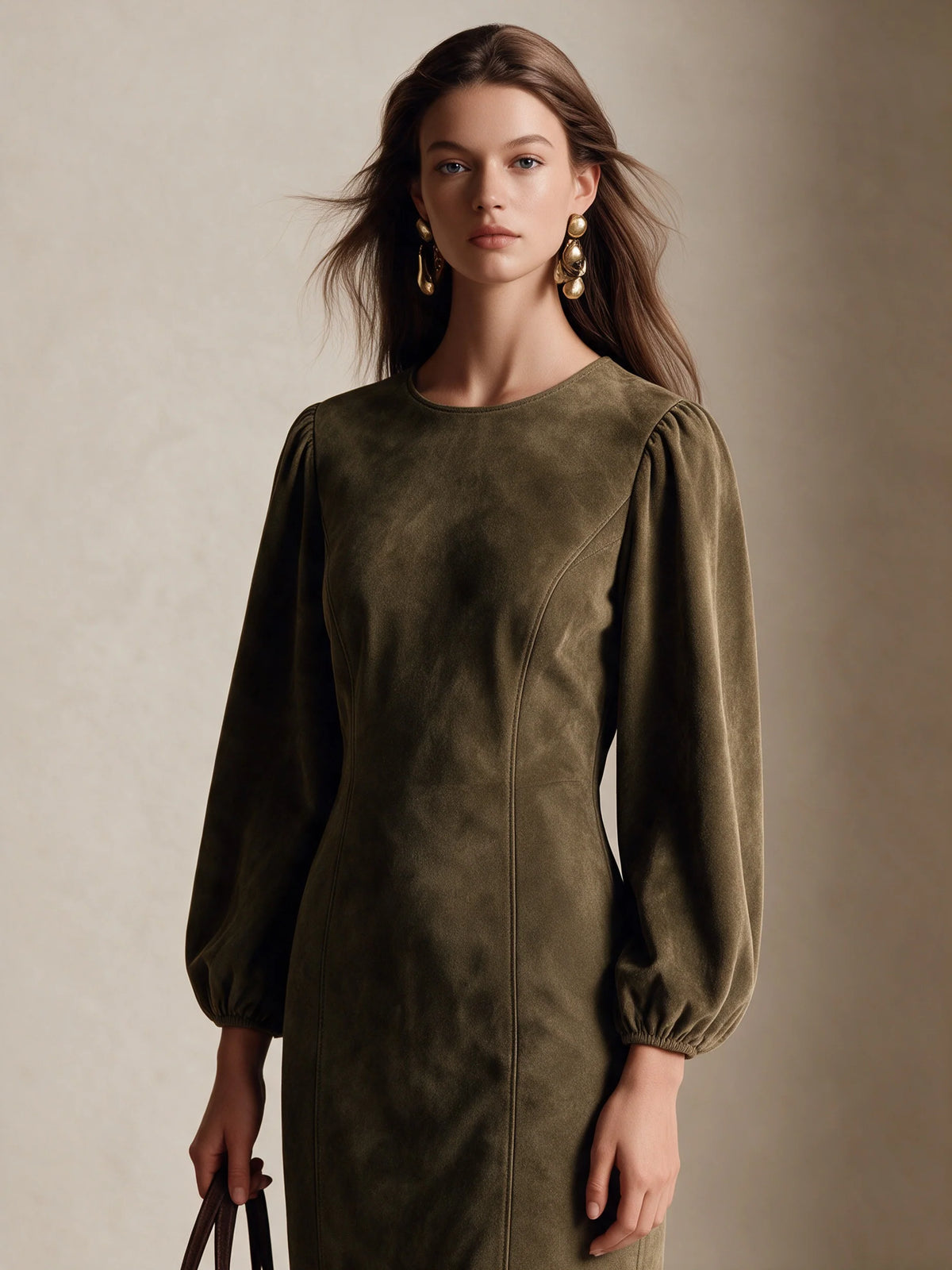 Vintage-Style Elegant Faux Suede Midi Dress With Fringe