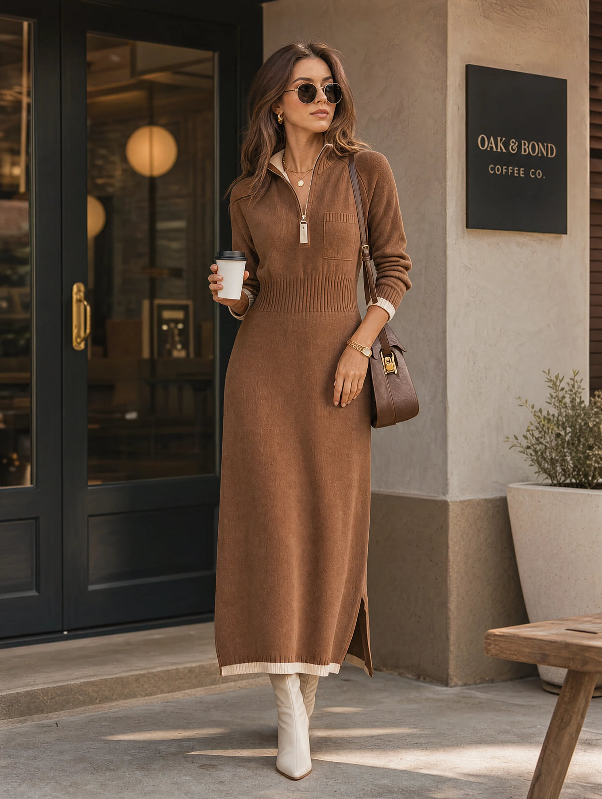 Zip Neck Knit Maxi Dress