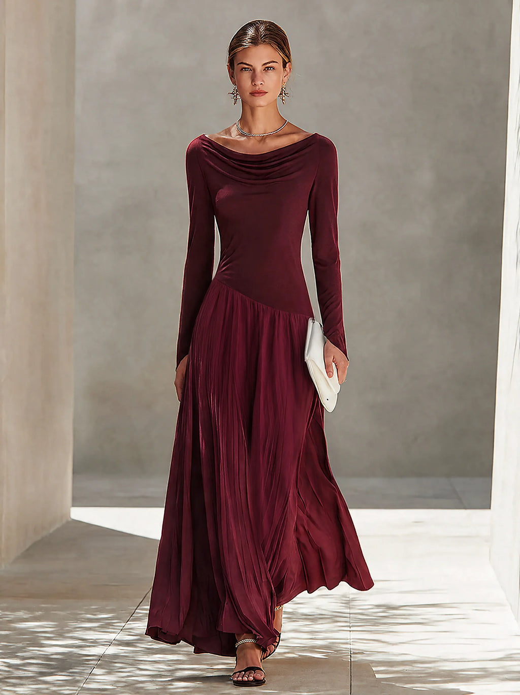 Minimalist Two-Tone Color-Block Maxi Dress With Drape Neckline