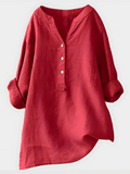 Elegant Cotton-Linen V-Neck Blouse
