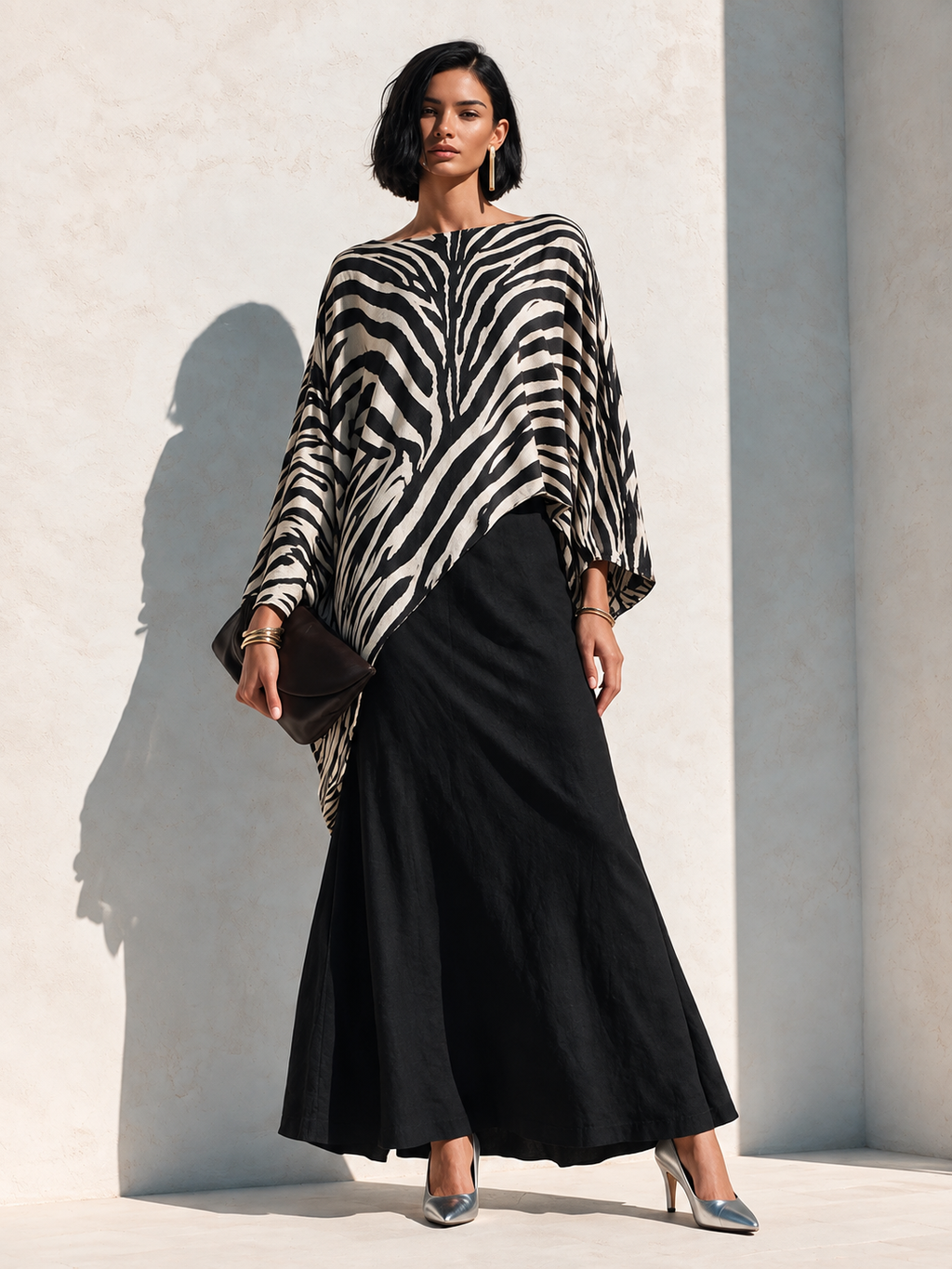 Zebra-Print Asymmetric Hem Cotton-Blend Top