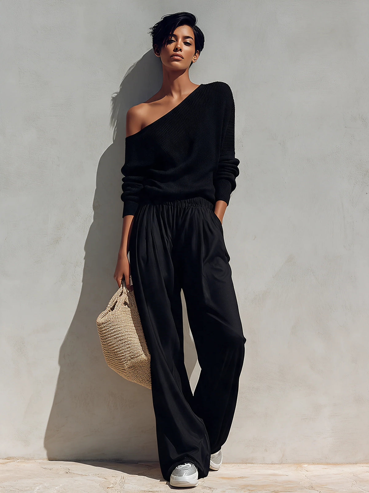 Elegant Off-Shoulder Knit Two-Piece Set