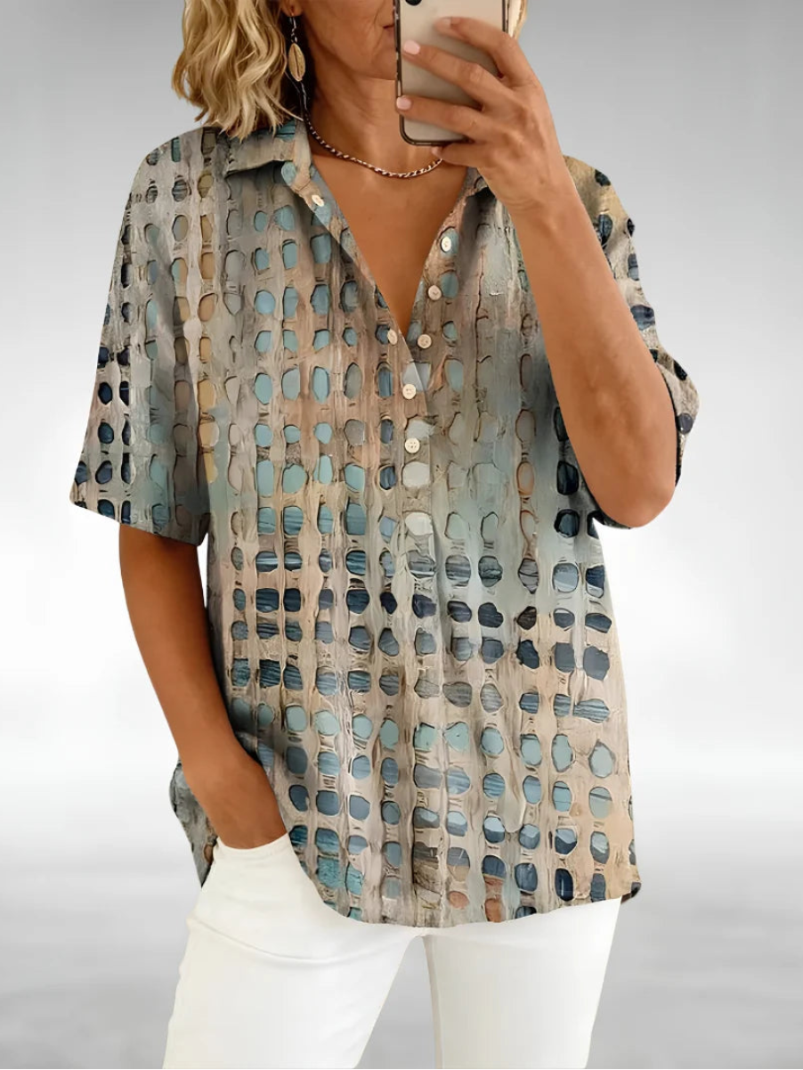 Button-Front Cutout Relaxed Comfort Top