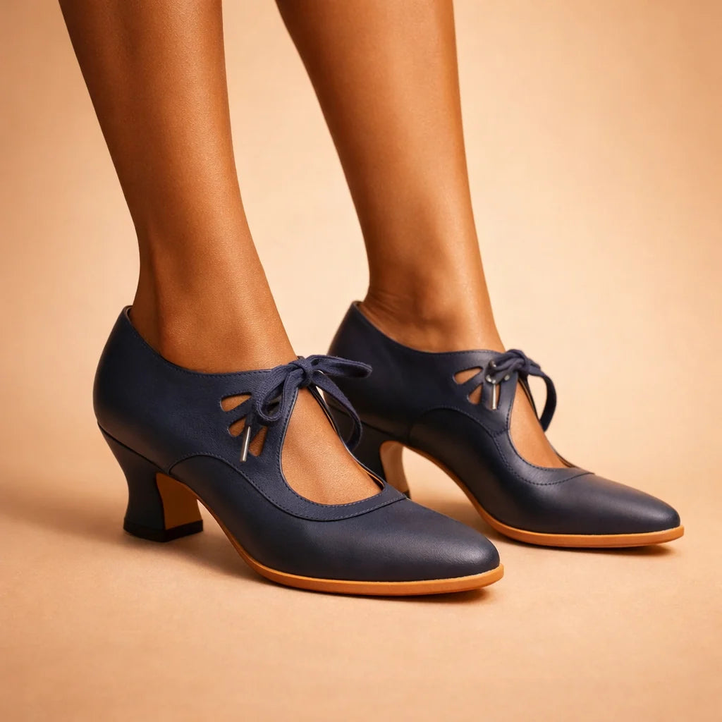 Cutout Bow Leather Lace Heels