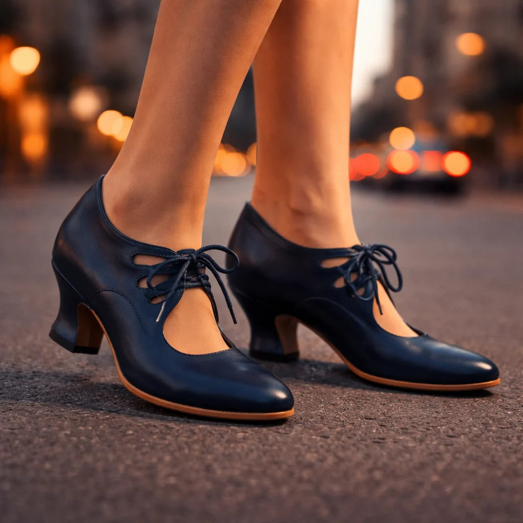 Cutout Bow Leather Lace Heels