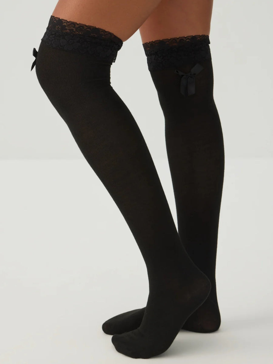 Lace Trim Bow Over the Knee Socks