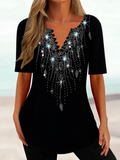 Blusa túnica elegante negra con cuello en V y mangas transparentes