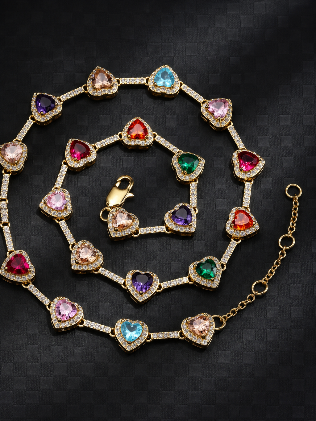 Colorful Heart Crystal-Detail Necklace