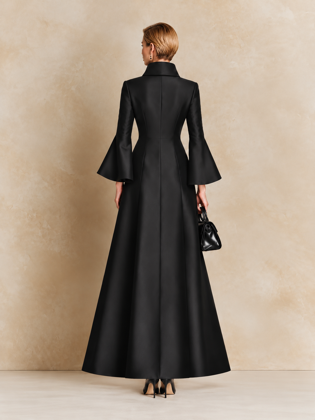 Elegant High-Collar Bell Sleeve Maxi Dress