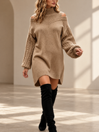 Cable Knit Cold Shoulder Sweater Dress