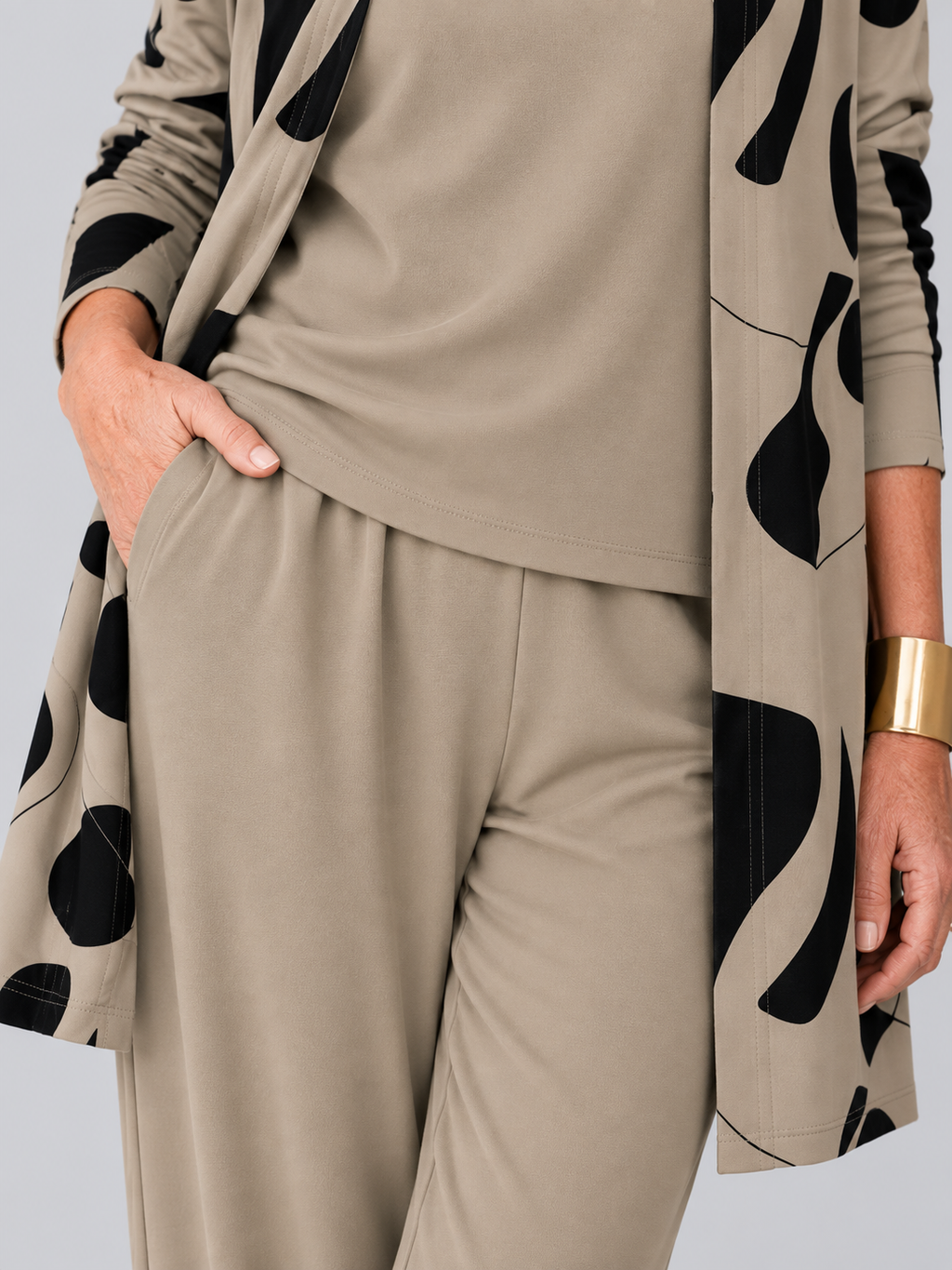 Elegant Printed Cardigan & Wide-Leg Pants 3-Piece Set