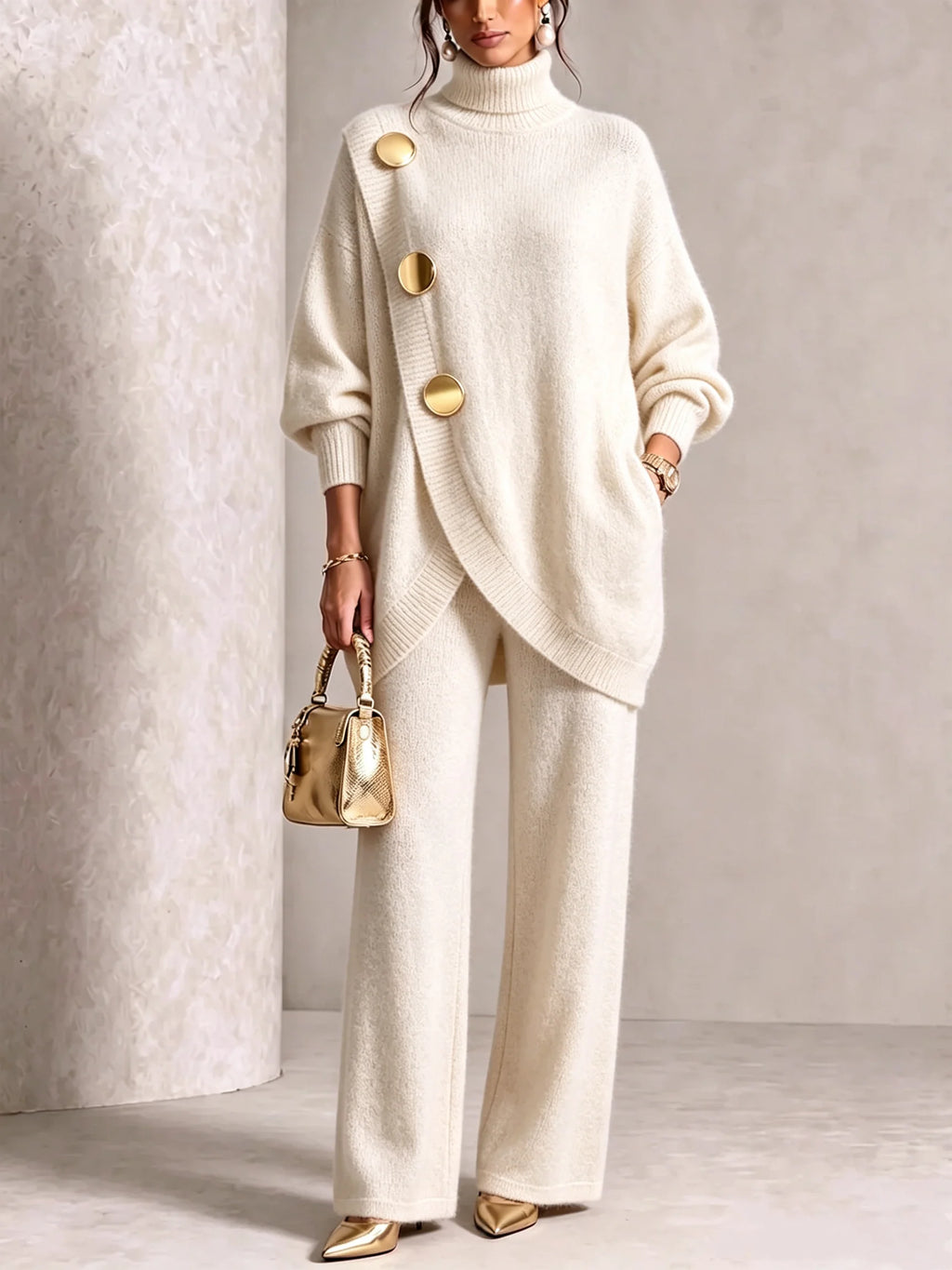 Elegant Knit Asymmetrical Button Set
