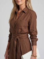 Long Sleeve Button Front Wide Leg Jumpsuit