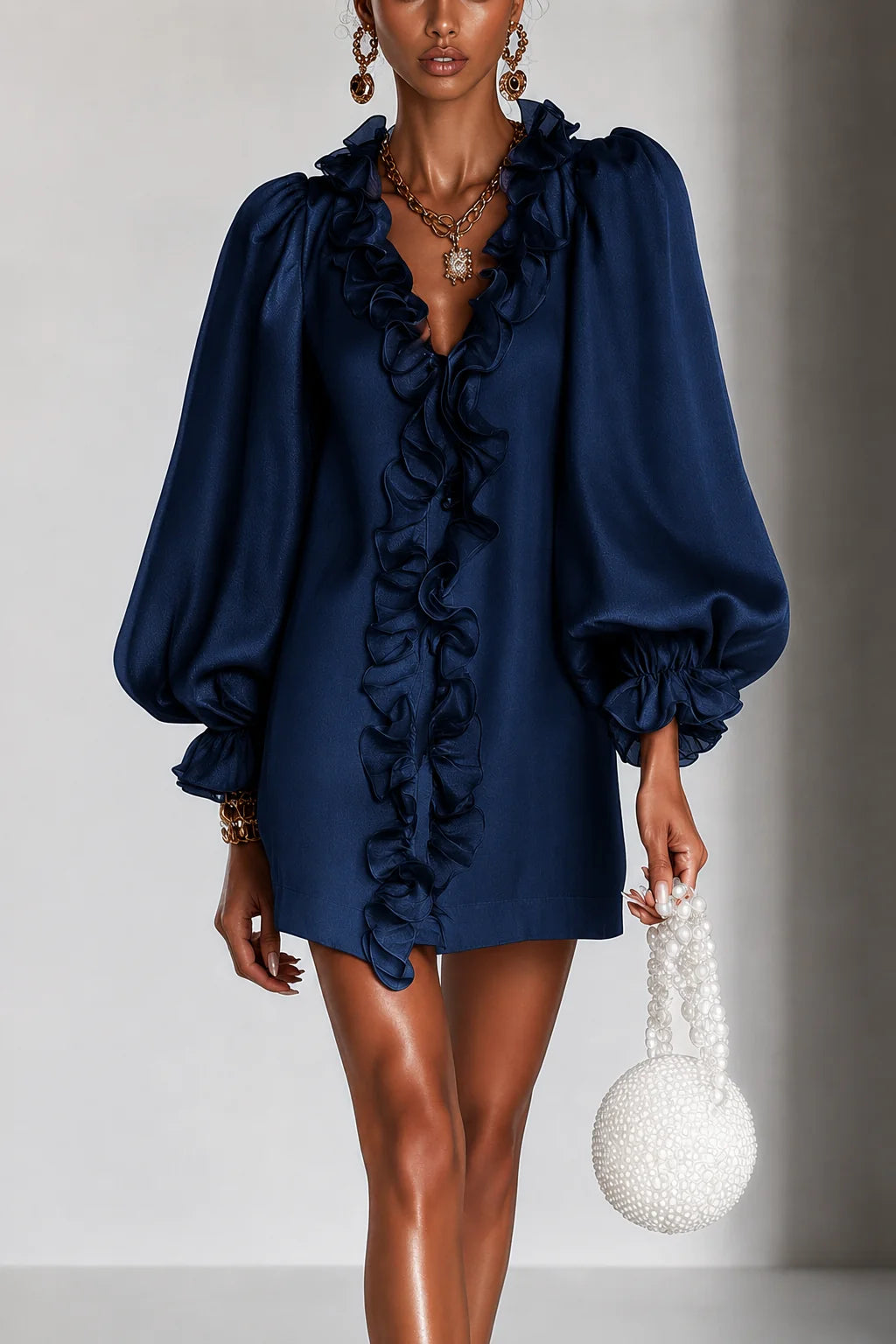 Elegant Ruffle Puff Sleeve Mini Dress