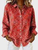 Paisley Print Button-Up Blouse
