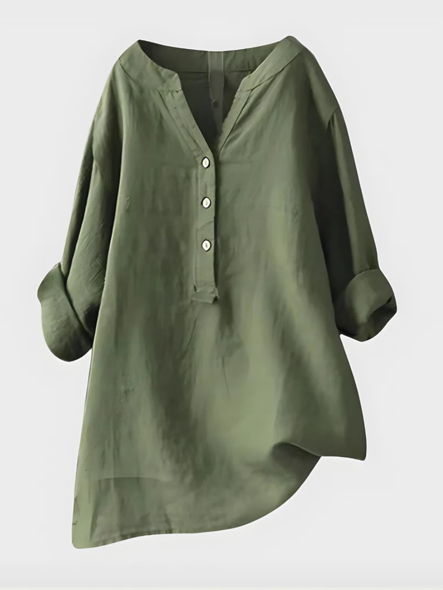 Elegant Cotton-Linen V-Neck Blouse