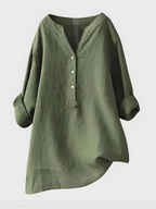Elegant Cotton-Linen V-Neck Blouse