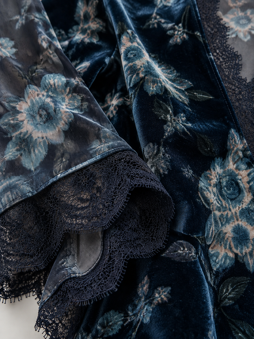 Lace-Trim Floral Velvet Blouse
