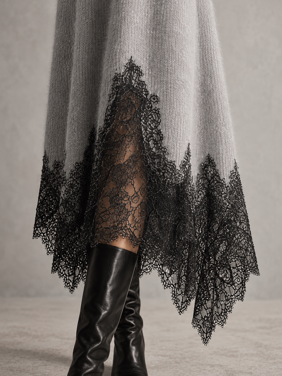 Sequin Knit Dress With Lace Hem