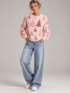 Christmas Tree Print Embellished Knit Sweater