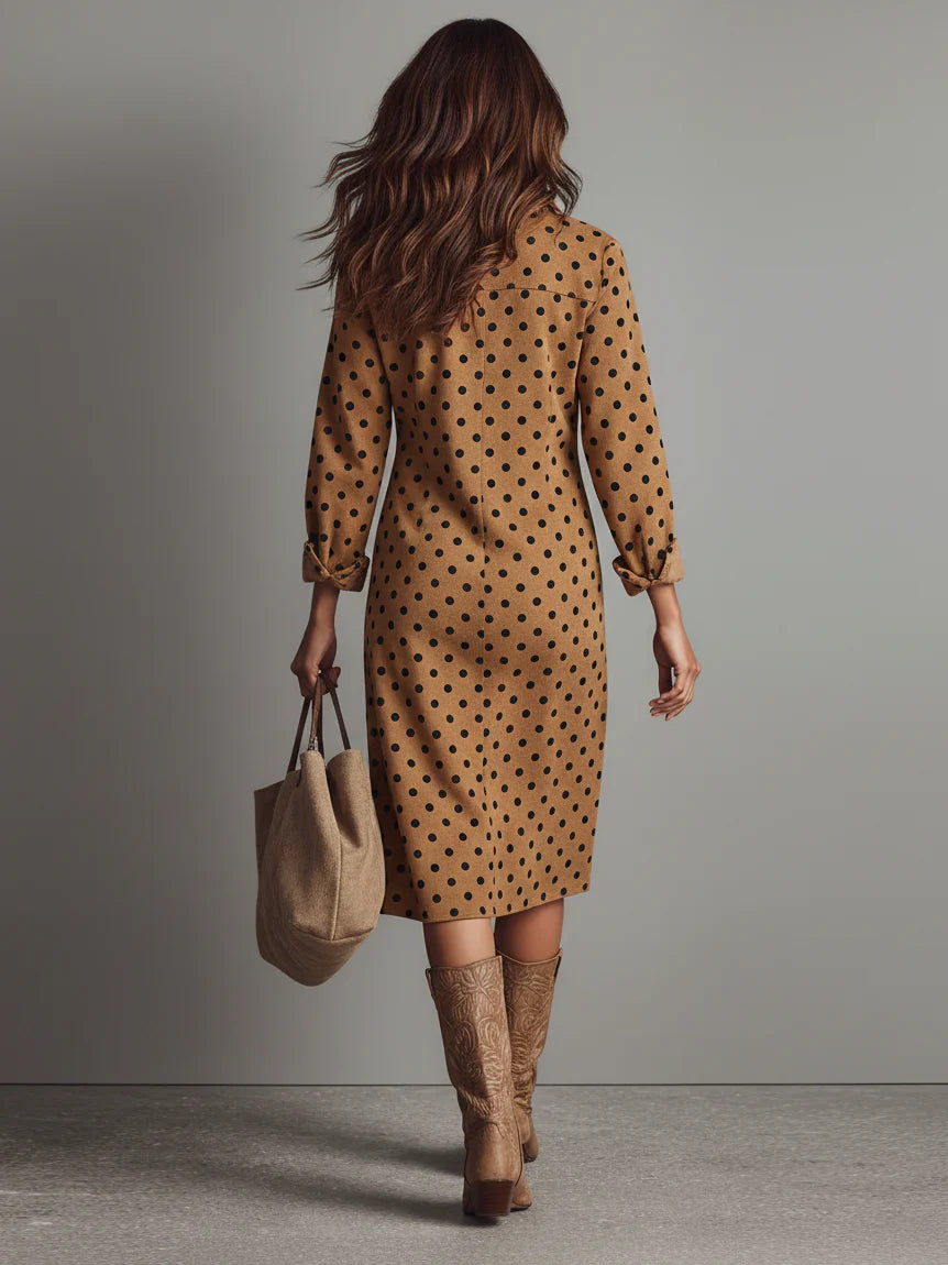 Polka Dot Faux Suede Shirt Midi Dress