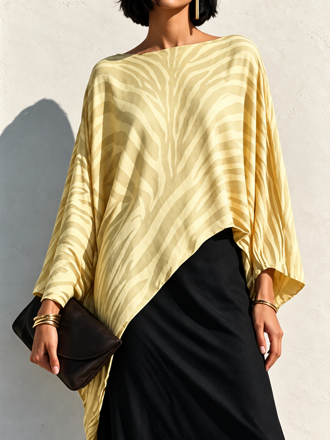 Zebra-Print Asymmetric Hem Cotton-Blend Top