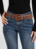 Brown Leather Belt with Stitching Detail