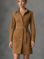 Suede Belted Shirt Mini Dress