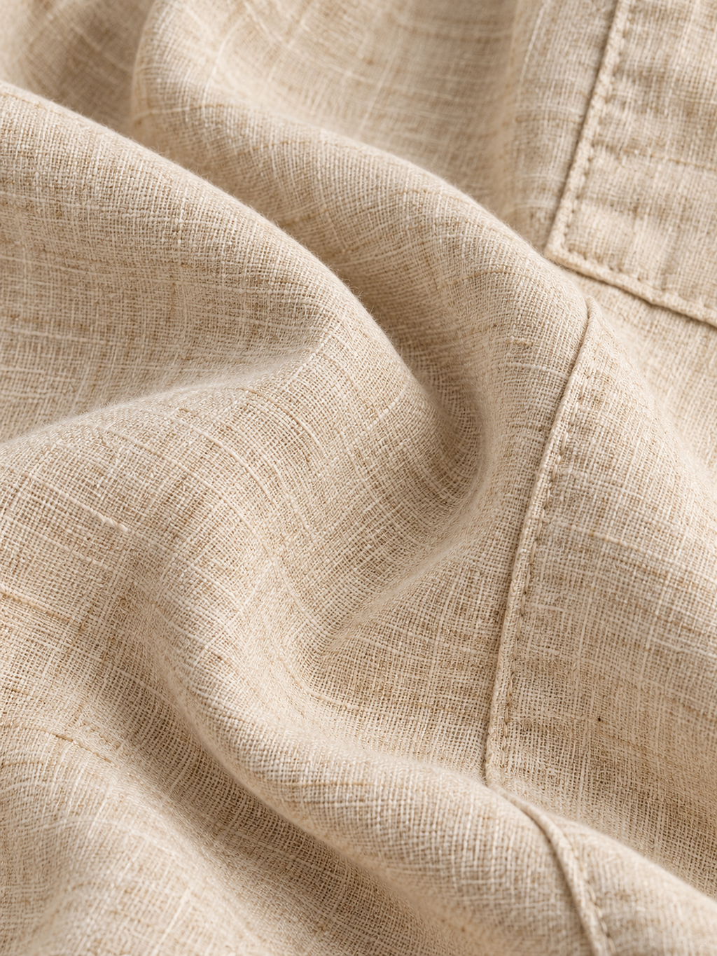 Khaki Cotton-Linen Shirt And Trousers Two-Piece Set