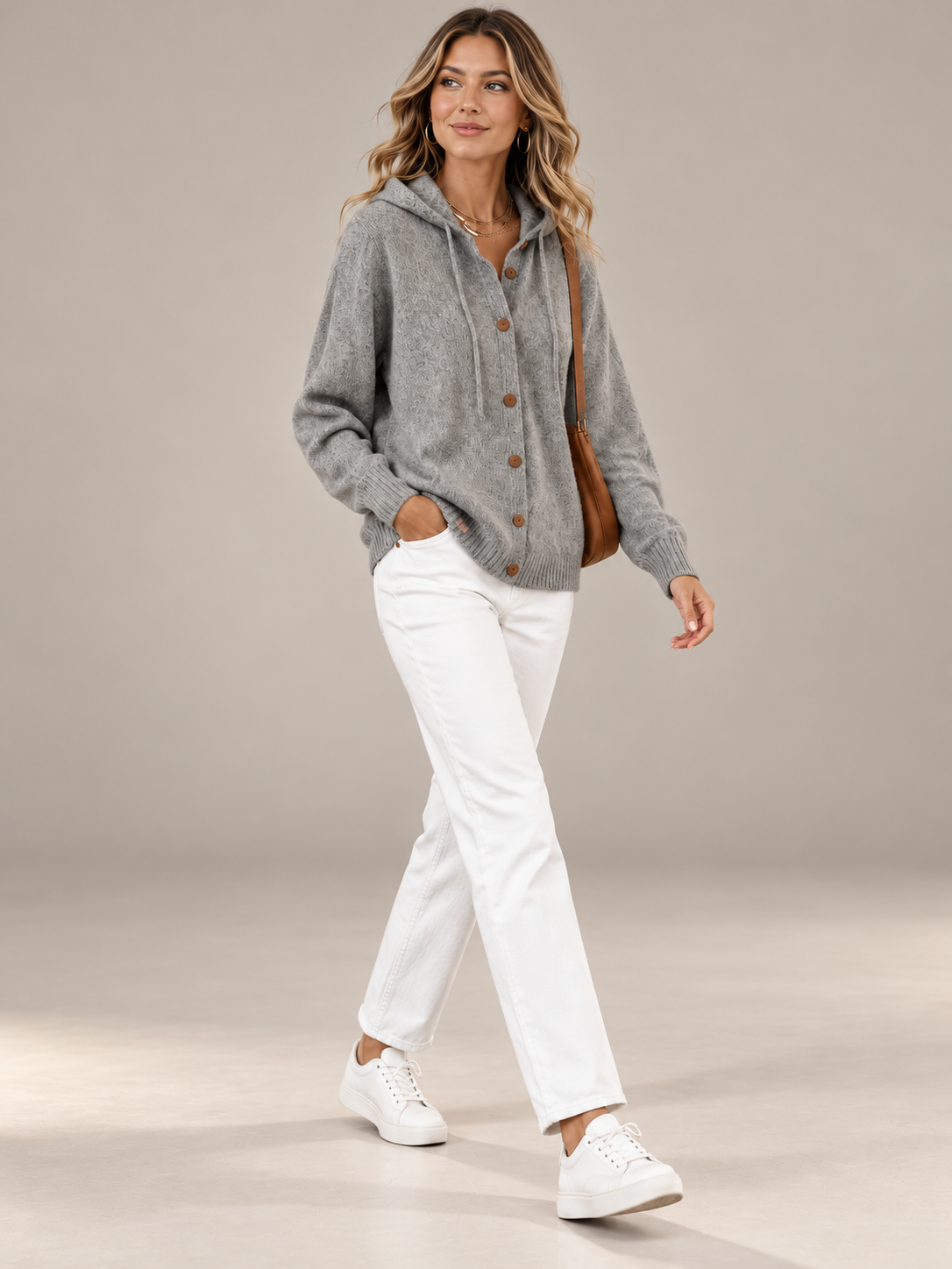 Cozy Knit Hooded Cardigan – Soft Button-Front Sweater