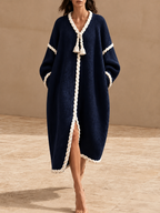Oversized Ribbed Knit Dress with Braided Rope Trim