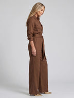 Long Sleeve Button Front Wide Leg Jumpsuit