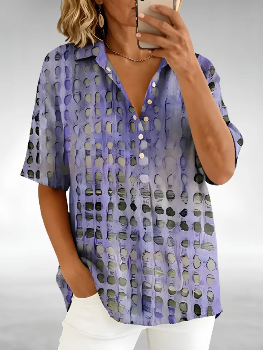 Button-Front Cutout Relaxed Comfort Top