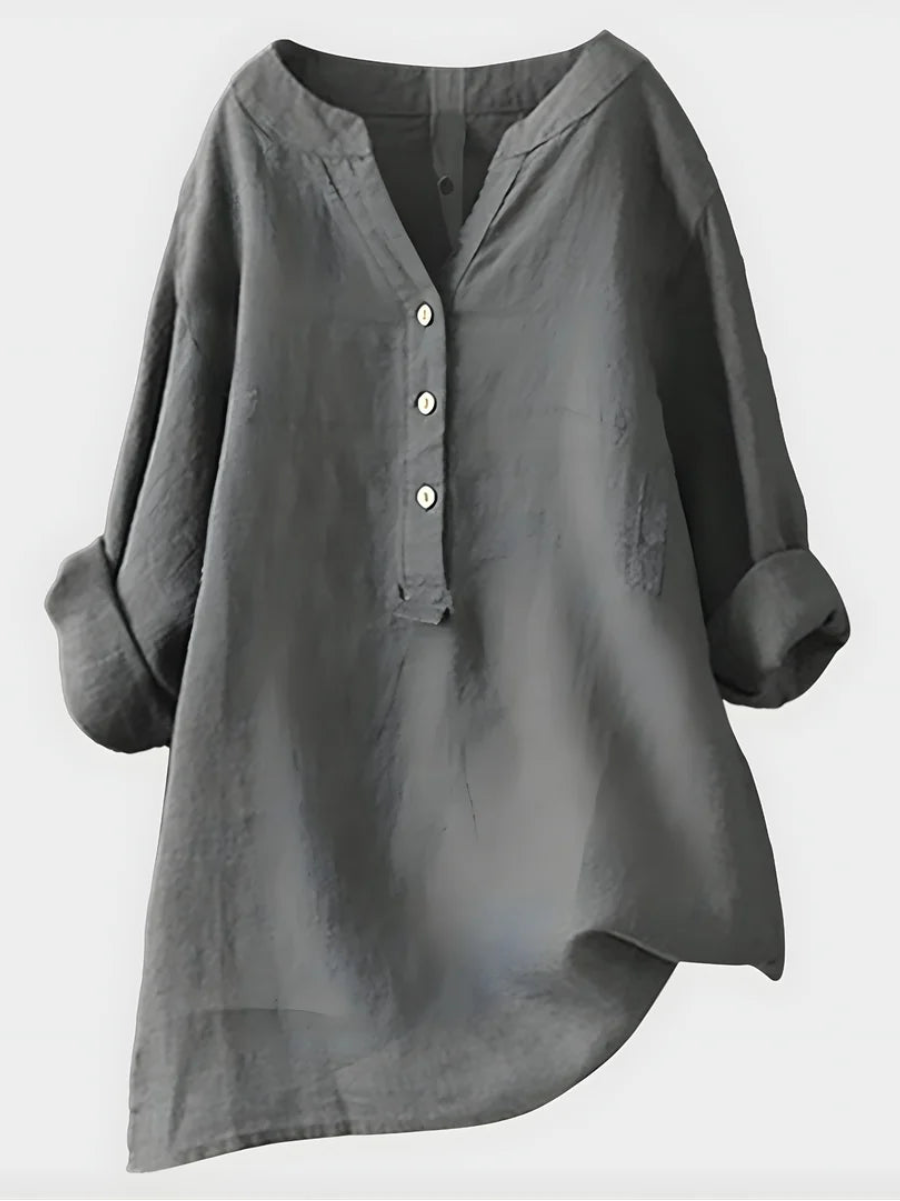 Elegant Cotton-Linen V-Neck Blouse