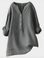 Elegant Cotton-Linen V-Neck Blouse