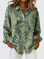 Paisley Print Button-Up Blouse