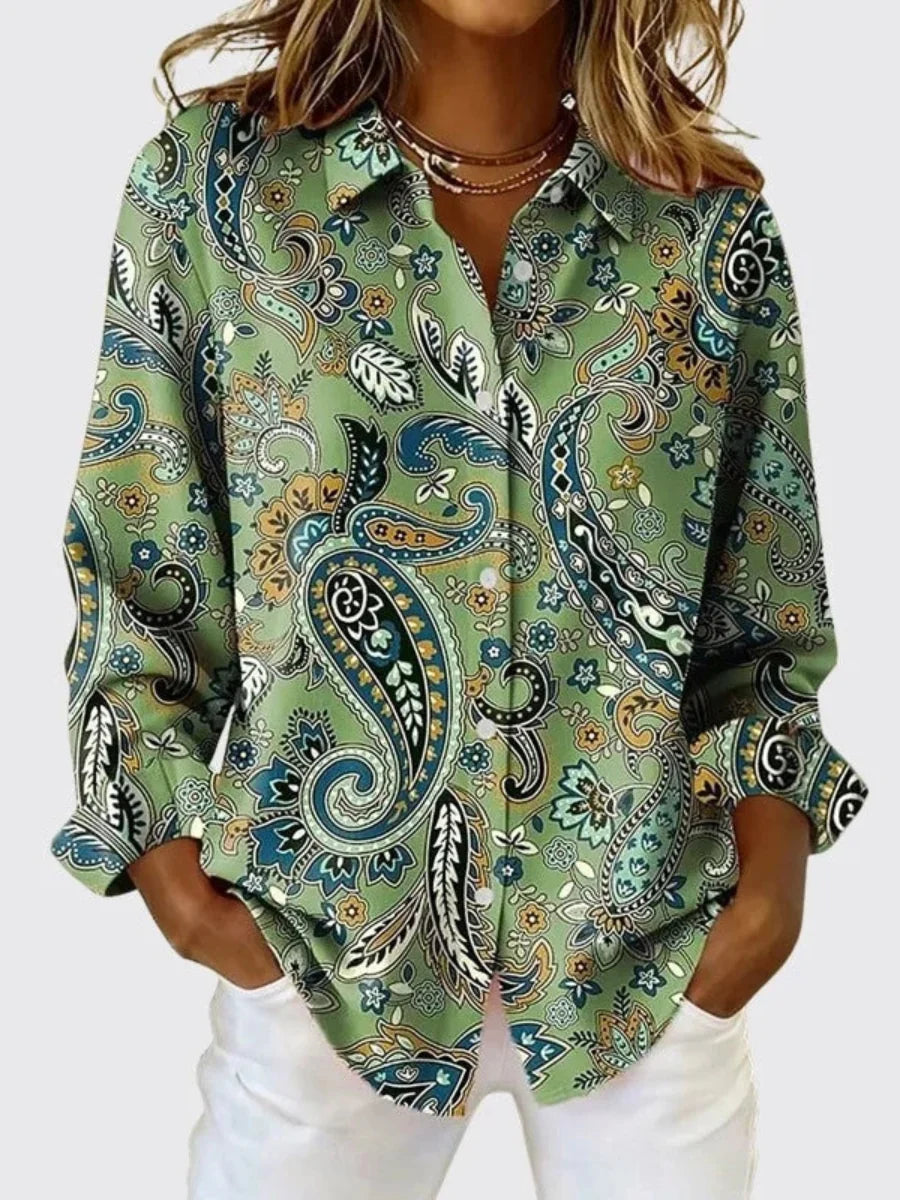 Paisley Print Button-Up Blouse