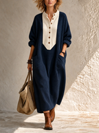 Boho Casual Cozy Colorblock Faux Suede Maxi Dress
