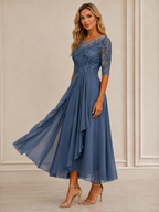 Elegant Lace Half-Sleeve Wedding Guest Midi Dress