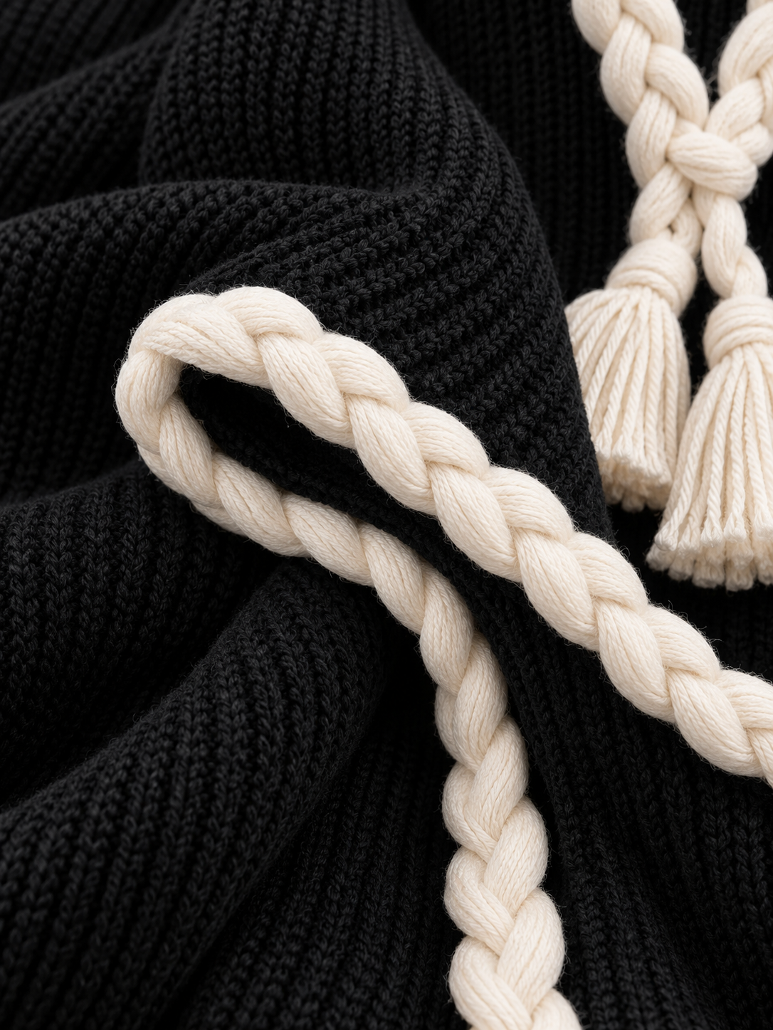 Oversized Ribbed Knit Dress with Braided Rope Trim