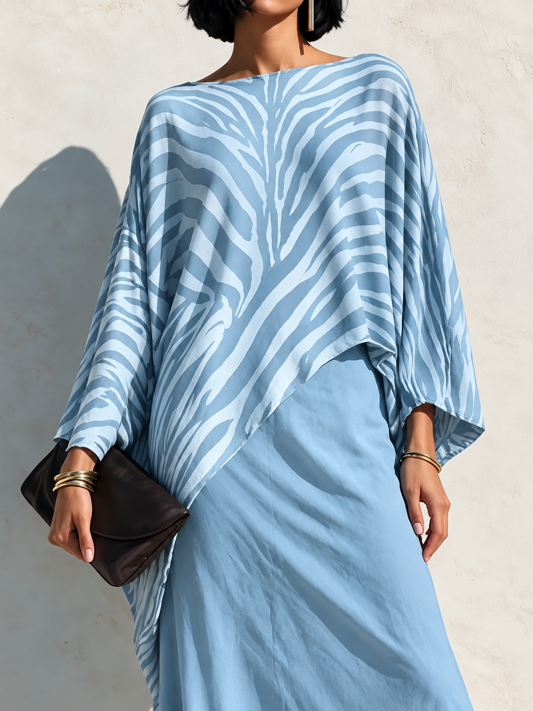 Zebra-Print Asymmetric Hem Cotton-Blend Top