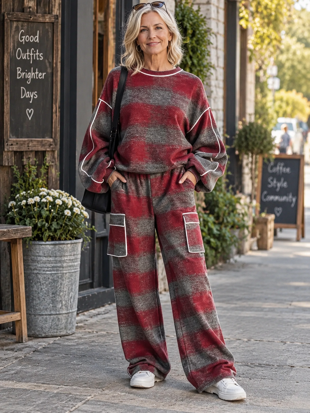 Plaid Oversized Wide-Leg Two-Piece Set