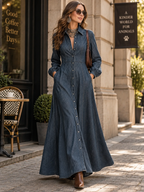 Denim Button Front Maxi Dress