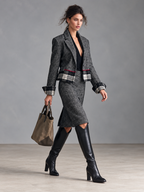 Herringbone Blazer & Plaid Pencil Skirt Set