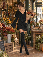 Flare Sleeve Cocktail Mini Dress