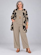 Elegant Printed Cardigan & Wide-Leg Pants 3-Piece Set