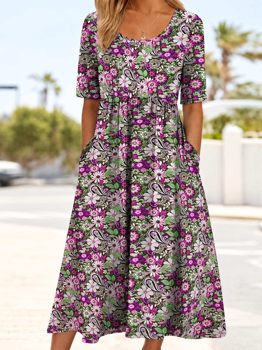 Paisley Floral Pocket Midi Dress