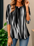 Elegant Abstract Print Relaxed Blouse with 3/4 Sleeves