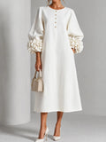 3D Floral Detail Midi Dress with Statement Sleeves